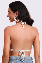 AXTZH Crochet Halter Beachwear Bra Top with Handcrafted Detailing and Playfu-X0169-BEIGE7-BW1PBL