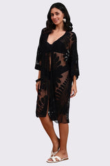 AXTZH Elegant Beachwear Cover-Up Featuring Intricate Patterns and Lightweight Drape-X0808-BLACK-SNGA2