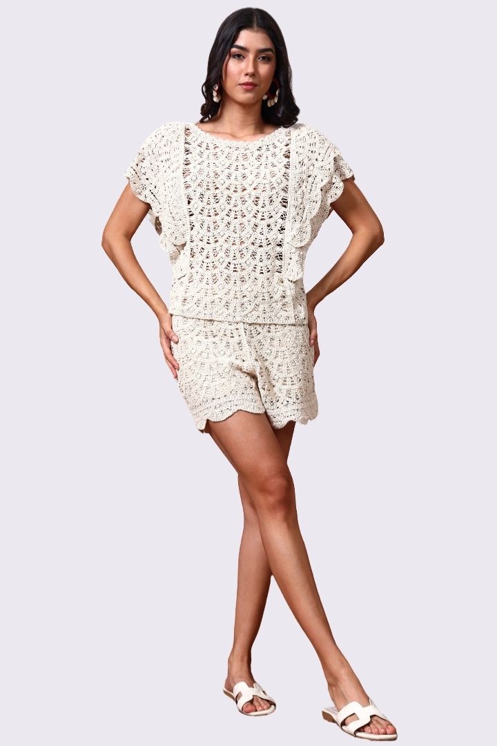AXTZH One-Piece Crochet Shorts – Comfortable, Playful, and Perfectly Versatile  220-BEIGE-BW1PST