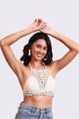 AXTZH Crochet Halter Beachwear Bra Top with Handcrafted Detailing and Playfu-X0169-BEIGE7-BW1PBL
