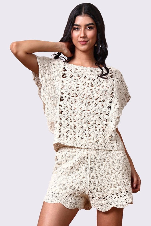 AXTZH One-Piece Crochet Top Beachwear – Comfortable, Playful, and Perfectly Versatile  220-BEIGE-BW1PTO
