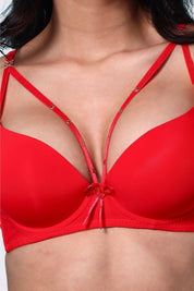 AXTZH Strappy Plunge Bra with Underwire Support and Statement Front Detailing AB2802-RED-DP201