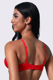 AXTZH Strappy Plunge Bra with Underwire Support and Statement Front Detailing AB2802-RED-DP201