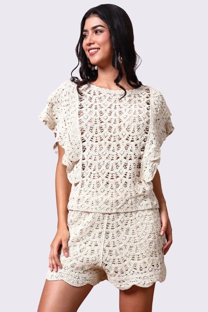 AXTZH One-Piece Crochet Shorts – Comfortable, Playful, and Perfectly Versatile  220-BEIGE-BW1PST