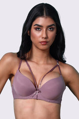 AXTZH Strappy Plunge Bra with Underwire Support and Statement Front Detailing AB2802-MAUVE-DP201