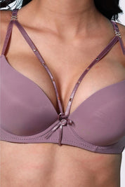 AXTZH Strappy Plunge Bra with Underwire Support and Statement Front Detailing AB2802-MAUVE-DP201