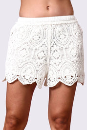 AXTZH Crochet Beachwear Shorts with Handcrafted Detailing and Scalloped Hemline-X0228-WHITE-BW1PST