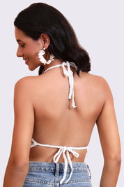 AXTZH Crochet Halter Beachwear Bra Top with Handcrafted Detailing and Playful Design-X0169-WHITE1-BW1PBL