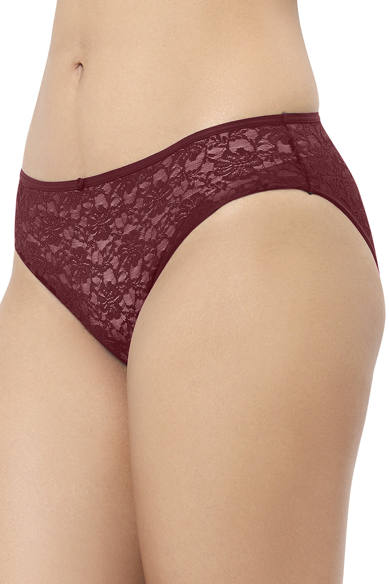 Maroon AMANTE PAN10306 Floral Romance Three-Fourth Coverage Low Rise Bikini Panty