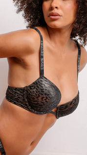 Leopard Print Lace Push-Up Padded Bra | Fancy Strap Bra