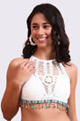AXTZH Crochet Halter Beachwear Bra Top with Handcrafted Detailing and Playful Design-X0169-WHITE6-BW1PBL