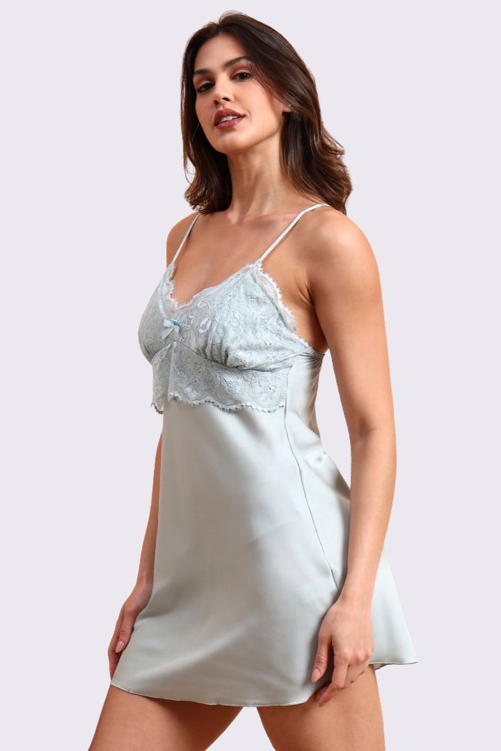 AXTZH Elegant One-Piece Nightwear for Women with Lace Accents and Delicate Detailing  X3606-SBLUE-F1S