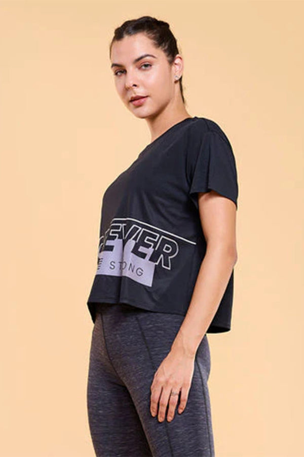 Enamor A311 Typographic Printed Drop Shoulder Sleeves Relaxed Fit Crop T-shirt