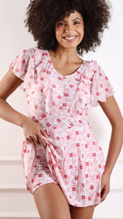 Floral Print Flutter Sleeve Beach Dress