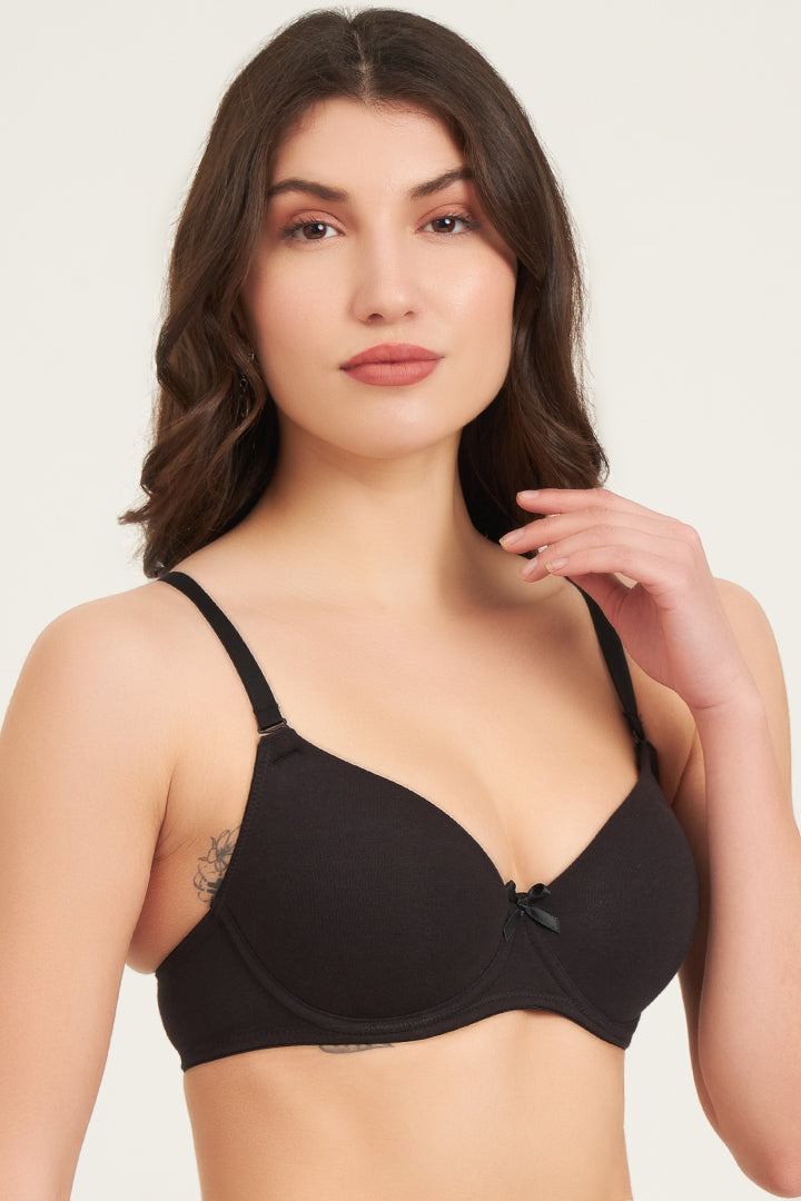 JOCKEY BRA-1245 Under-Wired Padded Super Combed Cotton Elastane Stretch Medium Coverage T-Shirt Bra with Detachable Straps