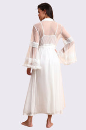 AXTZH Sophisticated and Alluring Nightwear Ensemble Featuring a Full-Length Gown with Sheer Accents X5101-WHITE-F22S