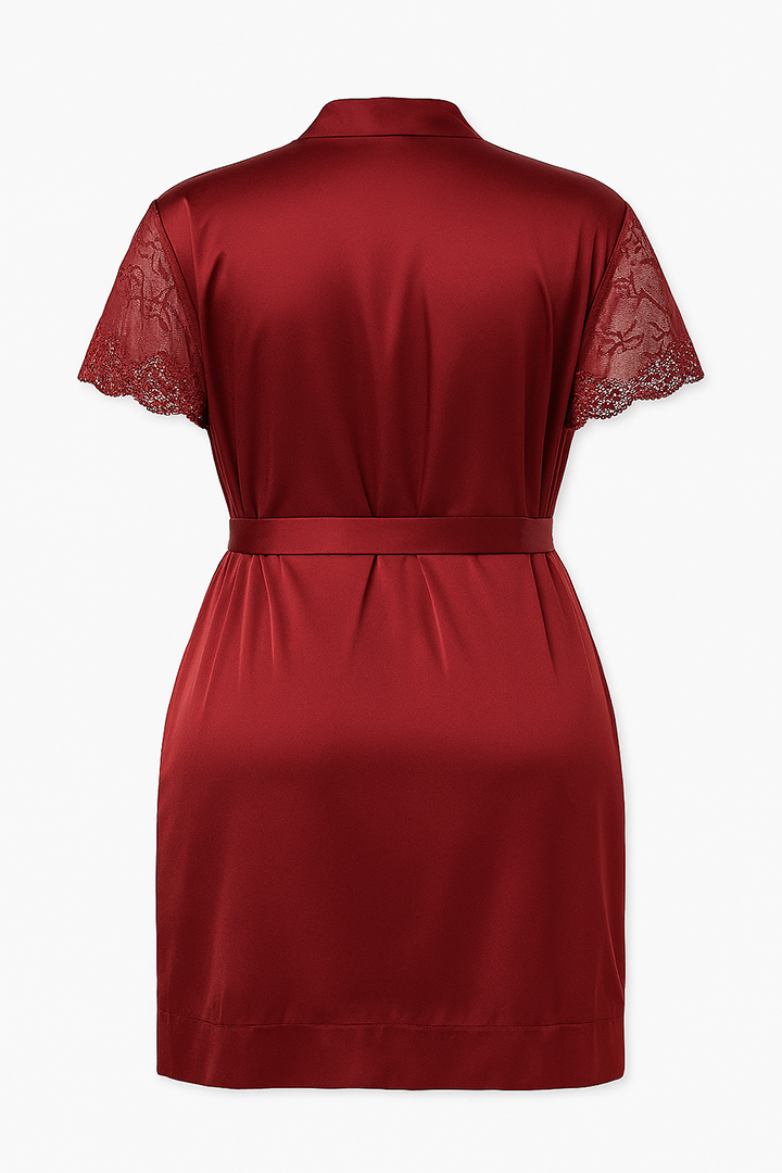 AXTZH 3-Piece Satin Nightwear Set with Robe X7662-SCARLET-NSS3PS