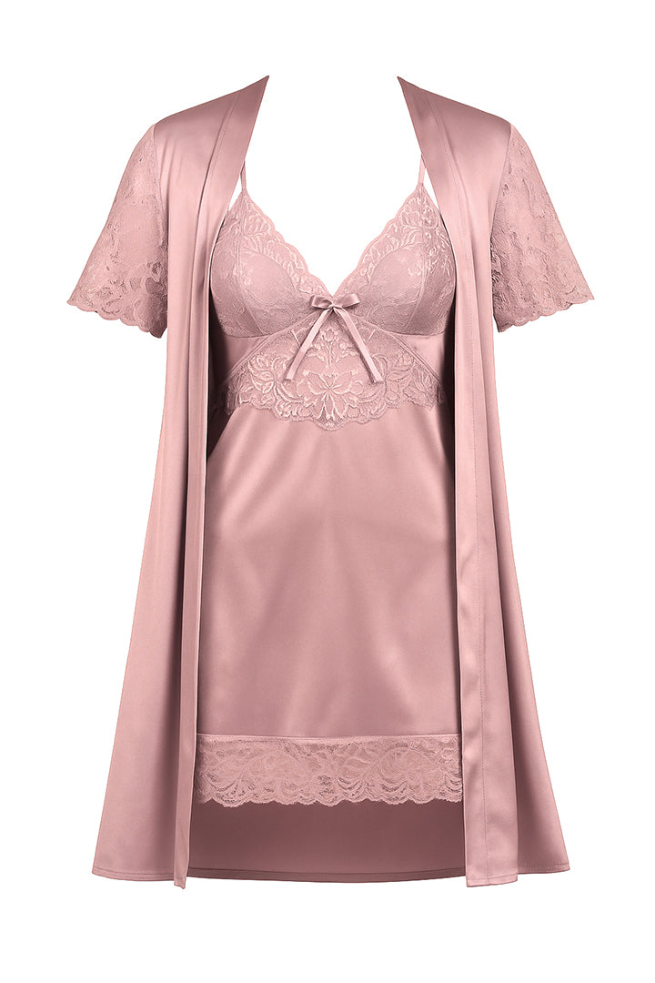 AXTZH 2-Piece Satin Nightwear Set with Robe X7651-ROSE-F11S