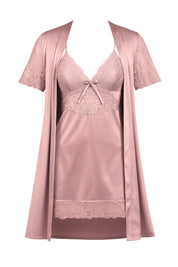 AXTZH 2-Piece Satin Nightwear Set with Robe X7651-ROSE-F11S