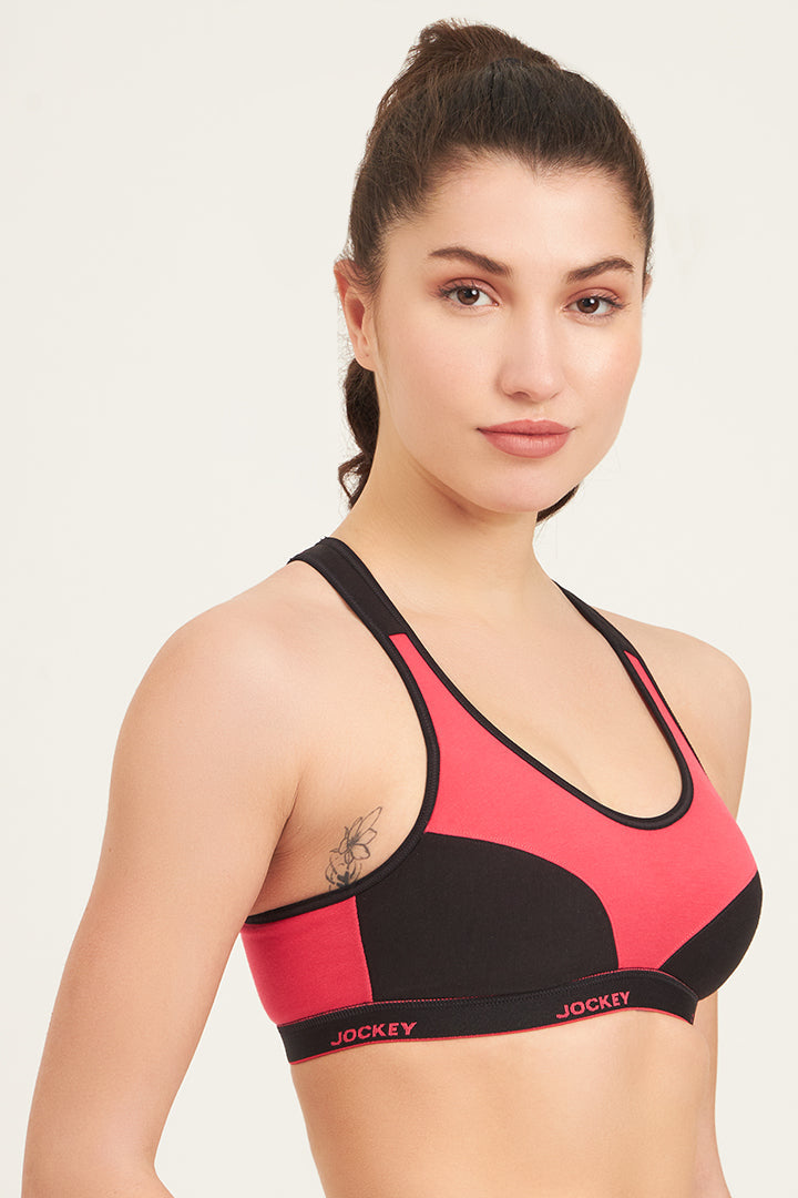 JOCKEY BRA-1378 Wirefree Padded Super Combed Cotton Elastane Stretch Full Coverage Racerback Active Bra with StayFresh and Moisture Move Treatment