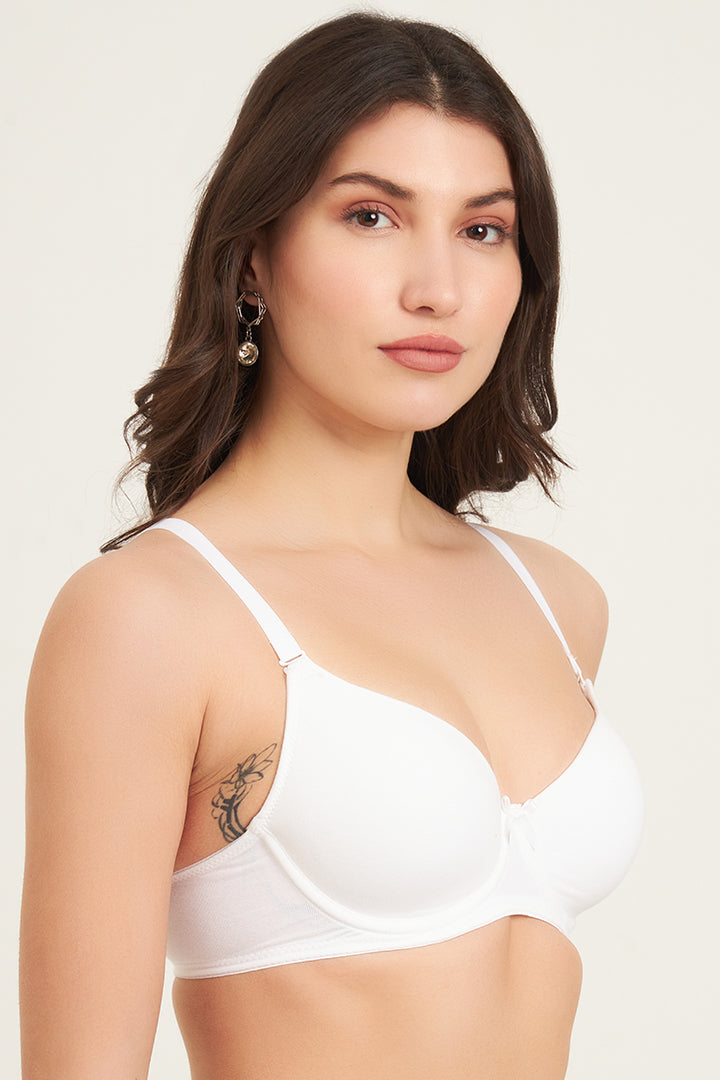 JOCKEY BRA-1245 Under-Wired Padded Super Combed Cotton Elastane Stretch Medium Coverage T-Shirt Bra with Detachable Straps