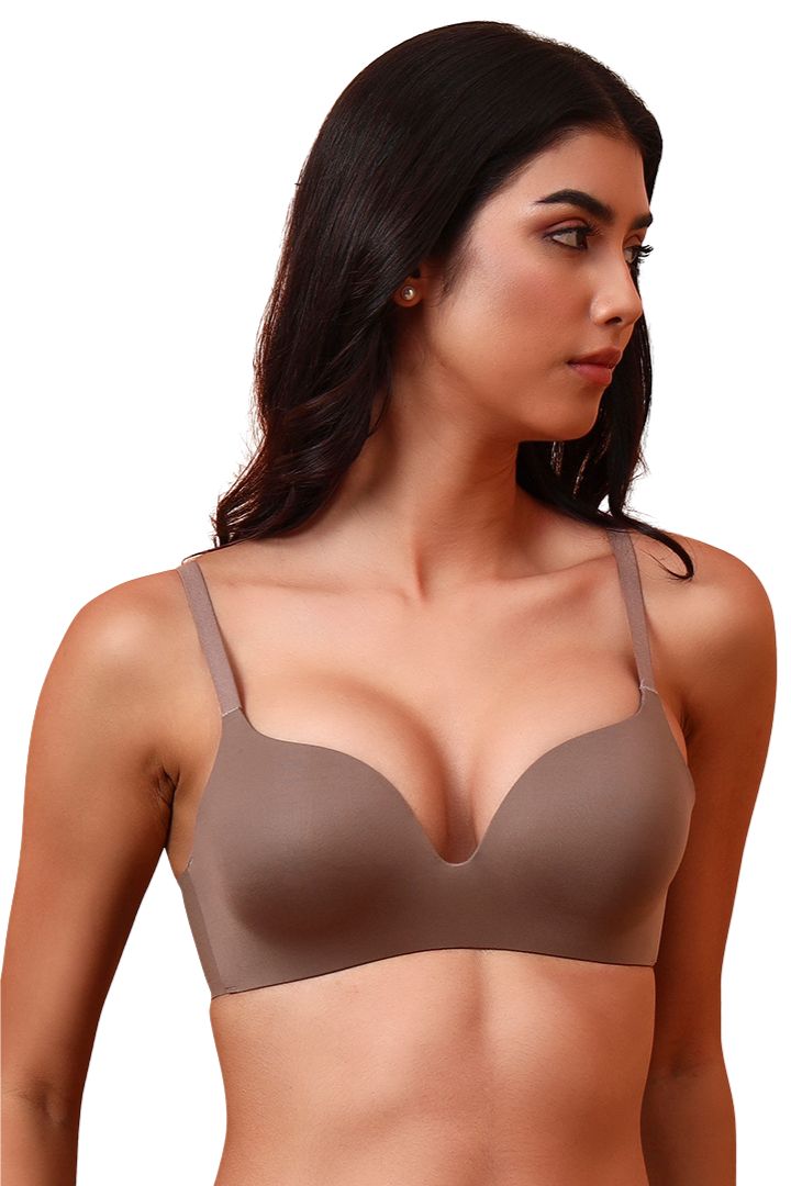 BELLAGIO Deep Plunge Bra with Light Padding, Seamless Finish, and Sleek Contour BB2215-CHOCO-CP301