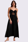 AXTZH Sophisticated and Alluring Nightwear Ensemble Featuring a Full-Length Gown with Sheer Accents X5101-BLACK-F22S