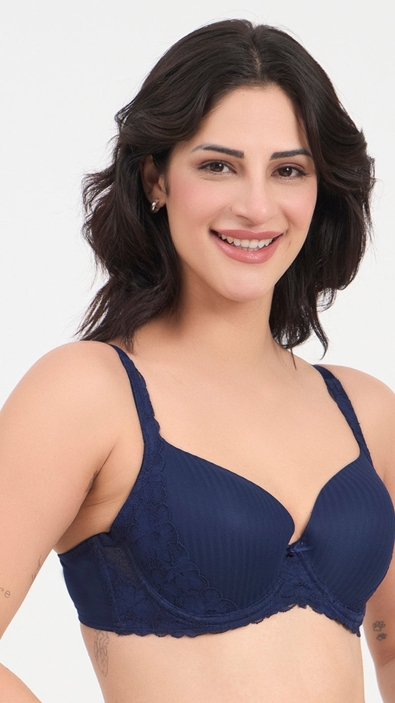 Triumph Navy Blue Peony Lace Padded Wired Bra
