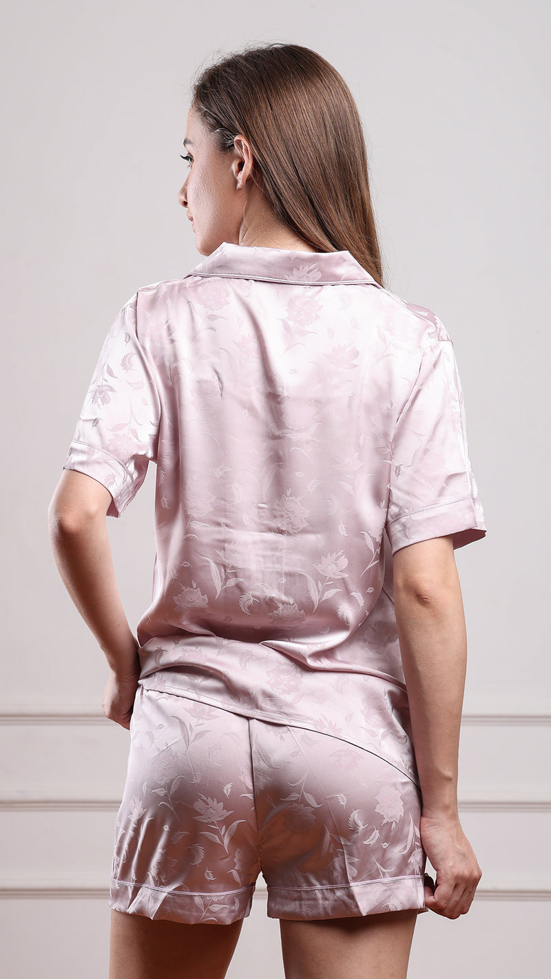 Jacquard Satin 3pc Pajama Set – Shirt, Shorts & Pant