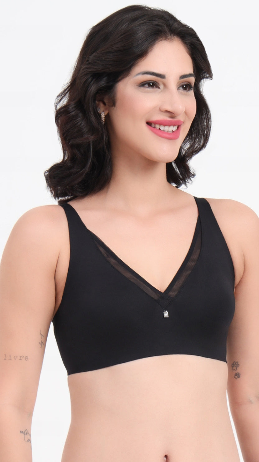 Triumph Black V-Neck Mesh Trim Minimizer Bra
