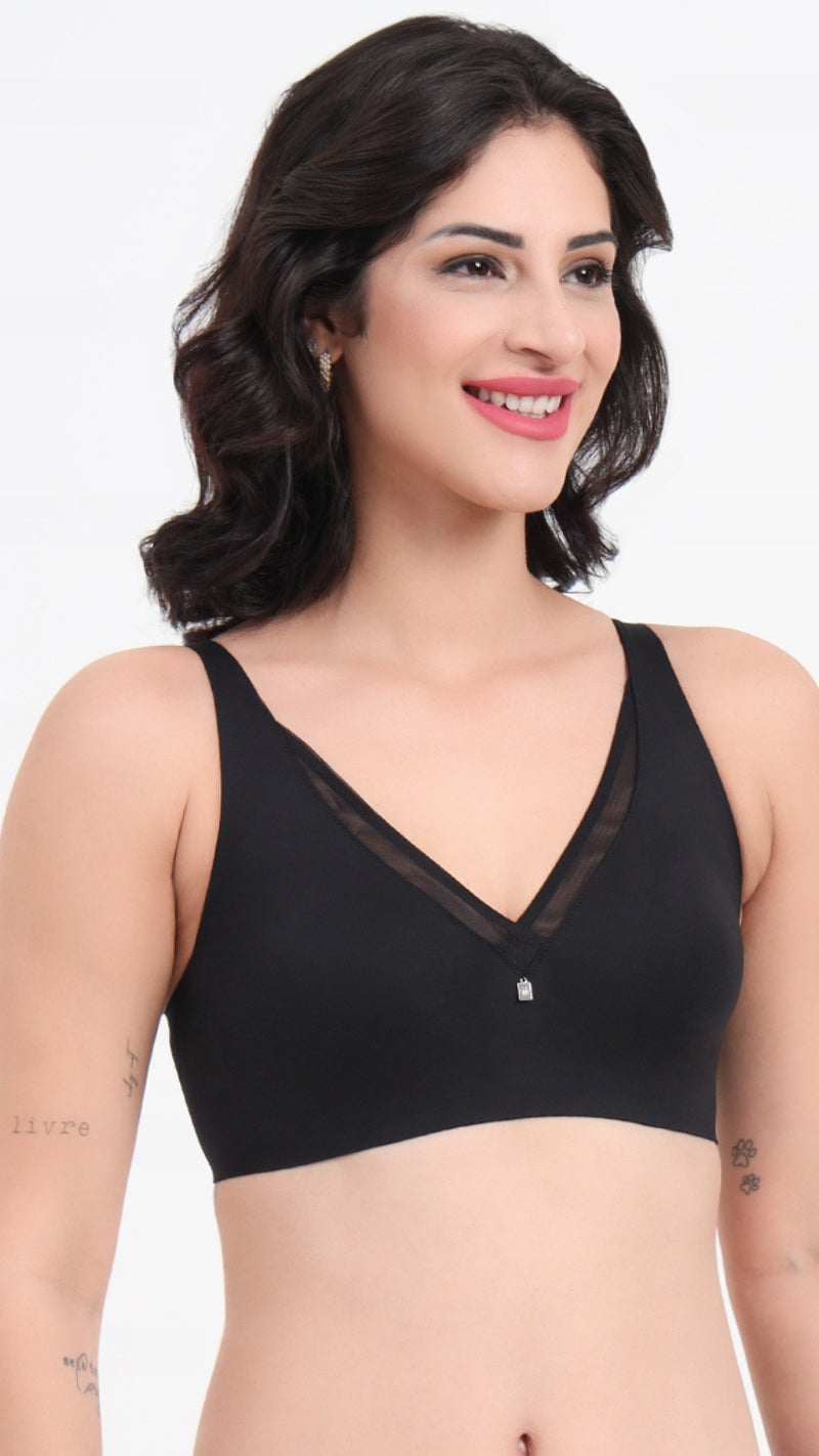Triumph Black V-Neck Mesh Trim Minimizer Bra