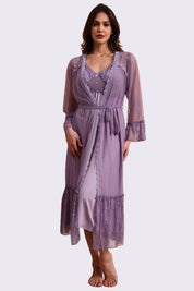 AXTZH Luxurious Women’s Nightwear Ensemble Featuring Long Robe and Inner Slip X0310-MAUVE-F22MO