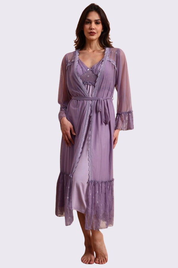 AXTZH Luxurious Women’s Nightwear Ensemble Featuring Long Robe and Inner Slip X0310-MAUVE-F22MO