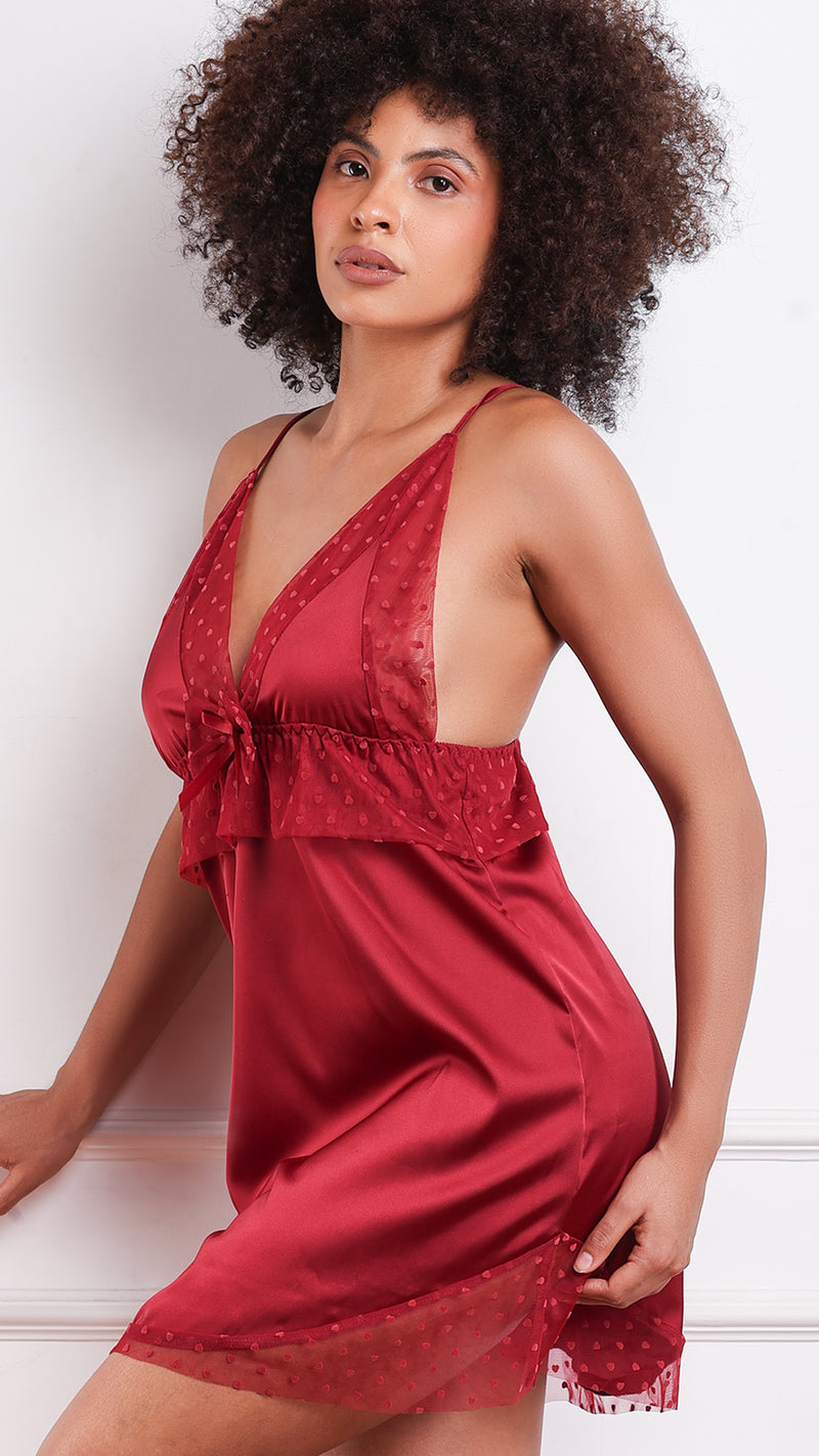 Satin & Sheer Mesh Peplum Babydoll | Statement Lingerie