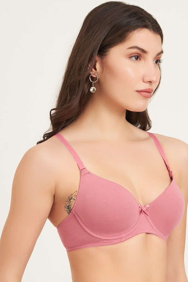 JOCKEY BRA-1245 Under-Wired Padded Super Combed Cotton Elastane Stretch Medium Coverage T-Shirt Bra with Detachable Straps