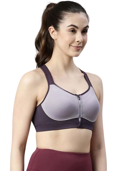 Enamor-SB11 Purple Ash High Impact Sports Bra Padded, Wirefree & Front Zipper
