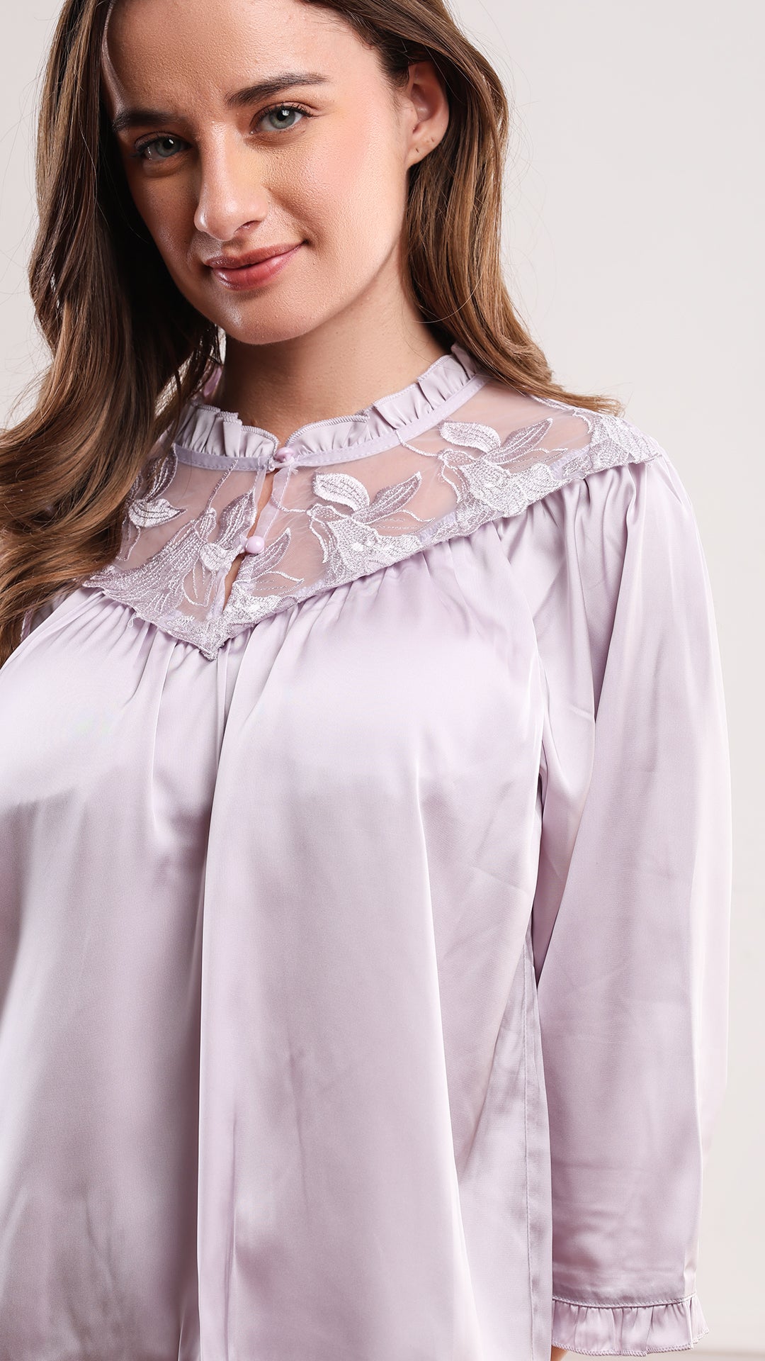 Lavender Lace Yoke Padded Top & Pajama Set
