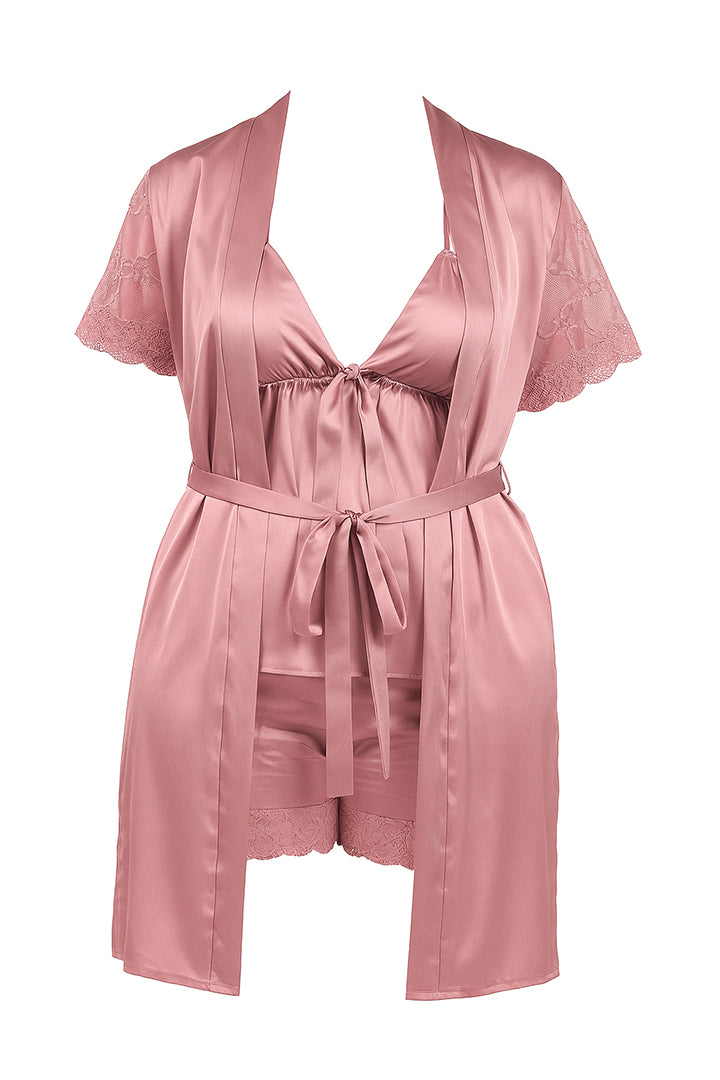 AXTZH 3-Piece Satin Nightwear Set with Robe X7662-ROSE-NSS3PS