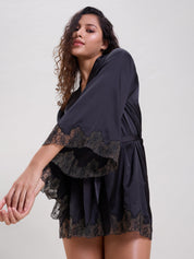 Mysthelle ELLA BLACK ROBE WITH EMBROIDERED SLEEVES