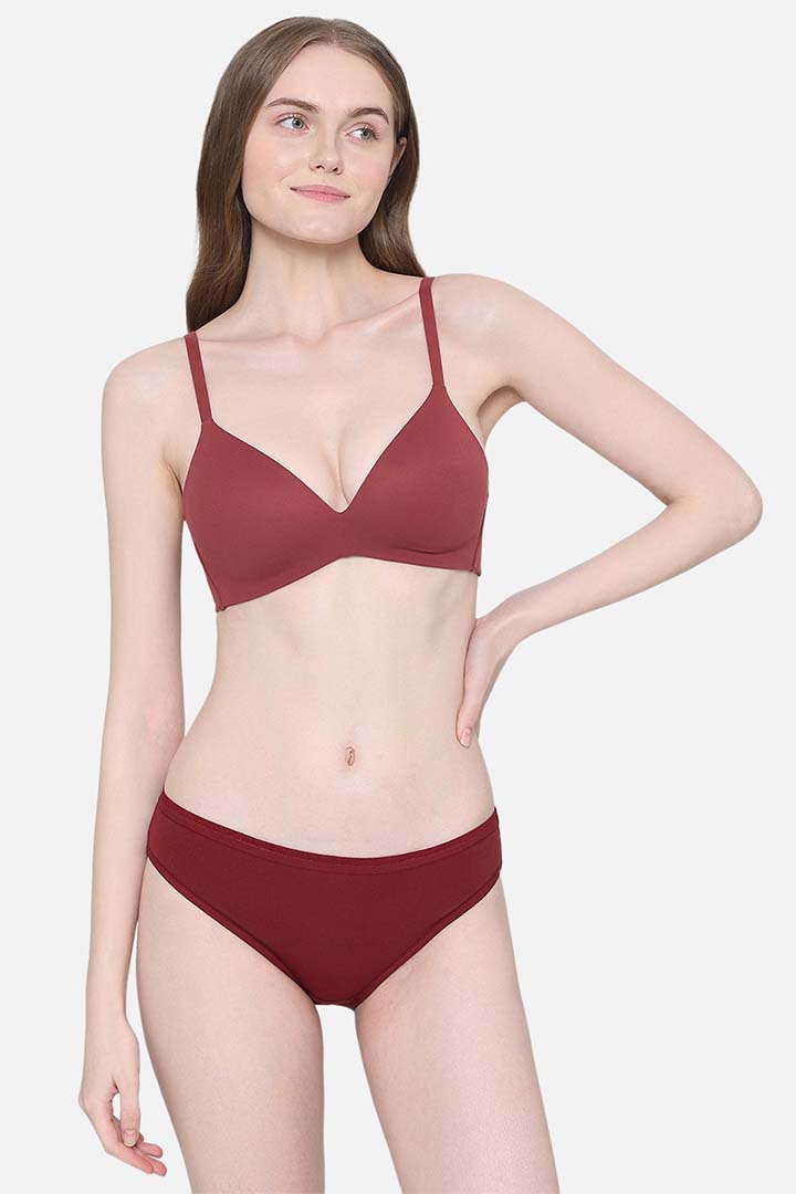 WACOAL BRA 852189 How Perfect Padded Non-wired 3/4th Cup Medium Coverage Seamless T-Shirt Bra - Maroon