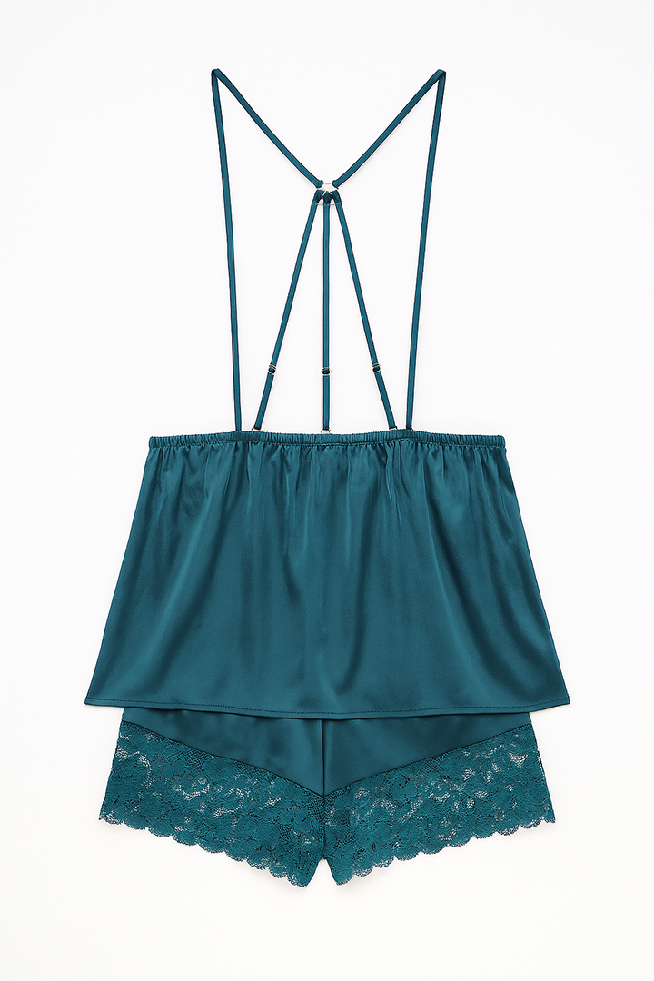 AXTZH 3-Piece Satin Nightwear Set with Robe X7662-TEAL-NSS3PS