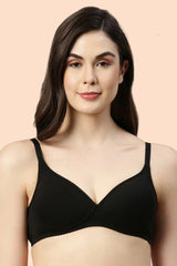 Enamor-A039 Black Perfect Coverage T-Shirt Bra - Supima Cotton Padded Wirefree Medium Coverage