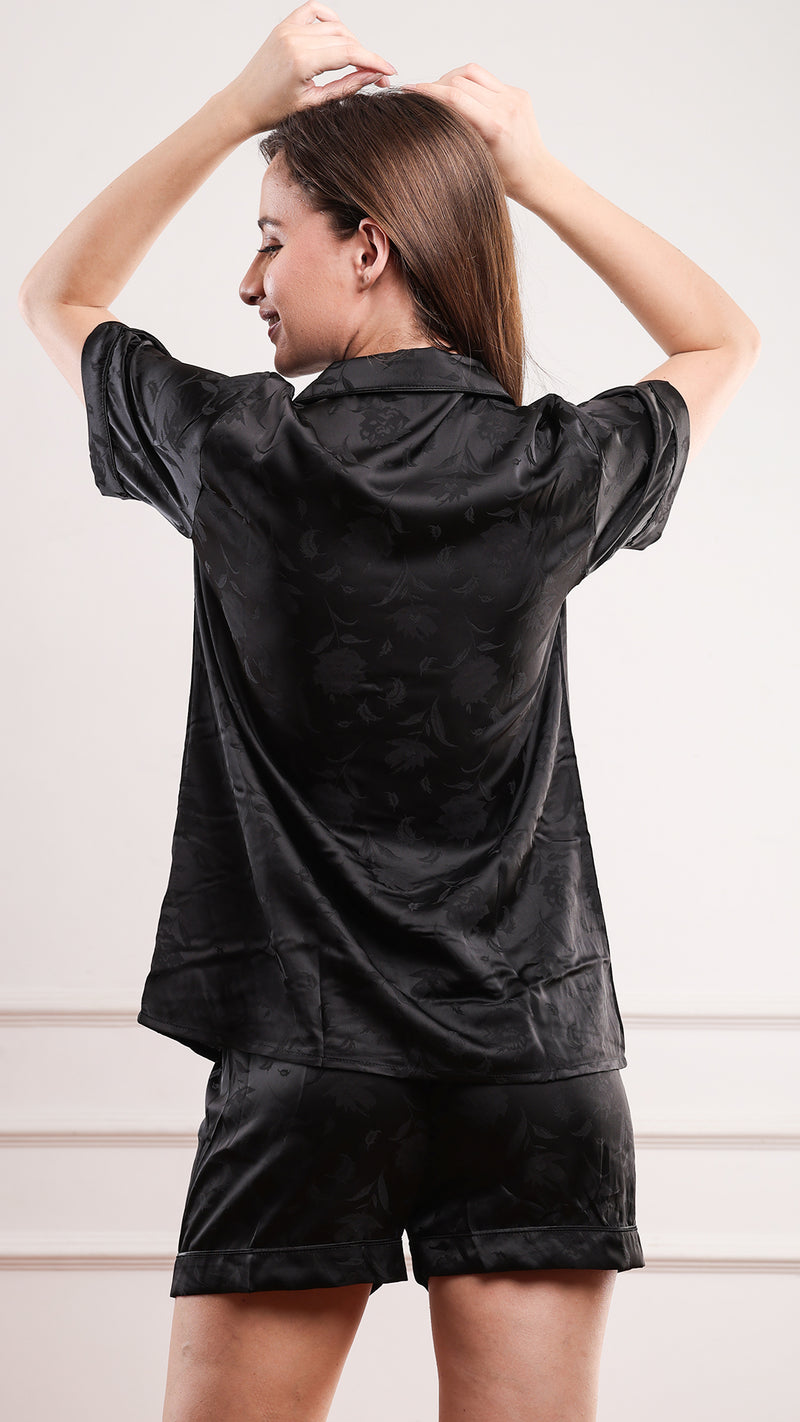 Jacquard Satin 3pc Pajama Set – Shirt, Shorts & Pant
