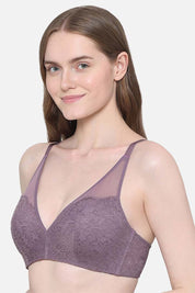 WACOAL BRA IAB317 Emma Lace Padded Non-wired 3/4th Cup Bridal Wear Medium coverage Lace Bra - Purple