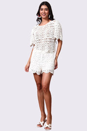 AXTZH Crochet Beachwear Shorts with Handcrafted Detailing and Scalloped Hemline-X0228-WHITE-BW1PST