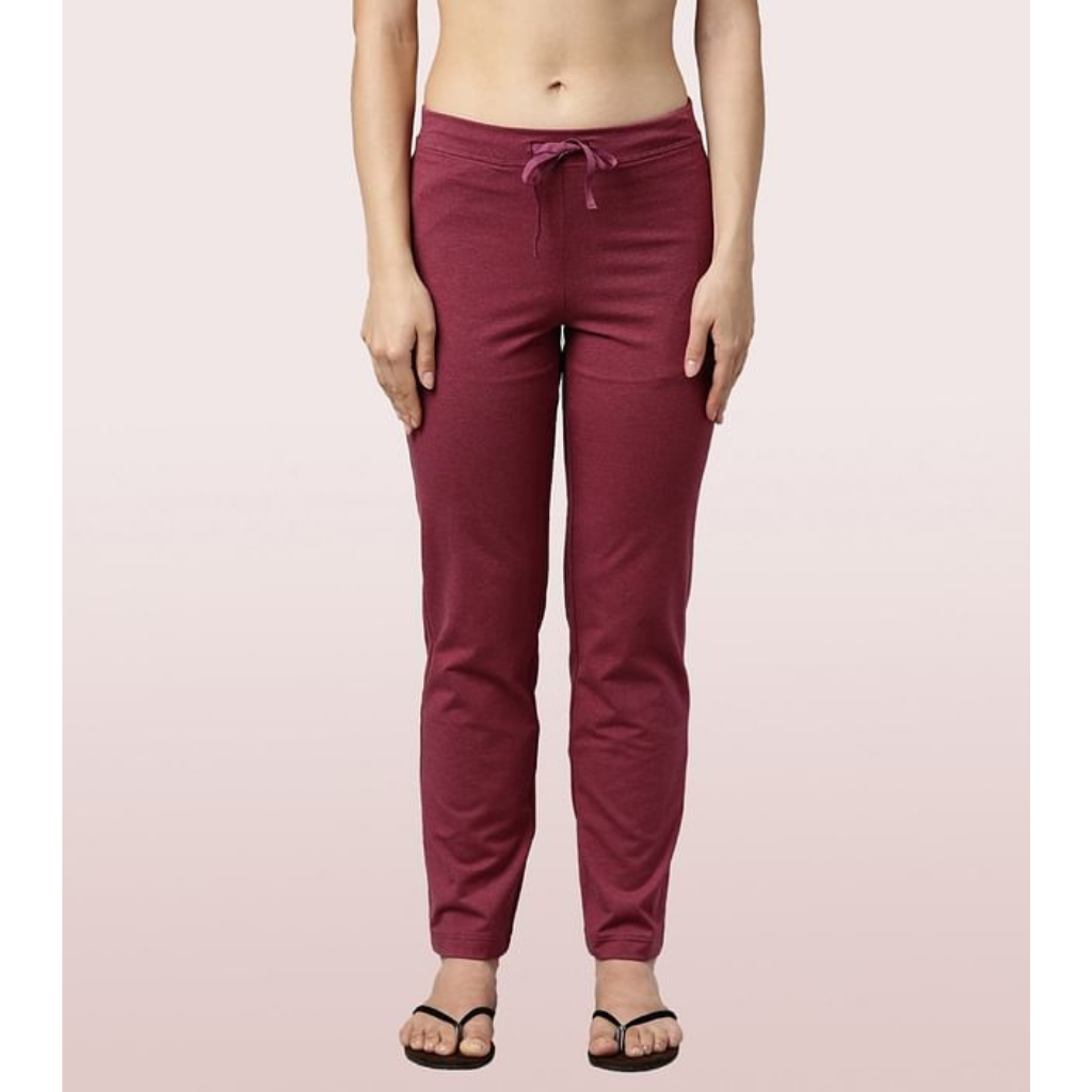 ENAMOR-E014 Burgundy Melange ESSENTIALS COTTON LOUNGE PANTS