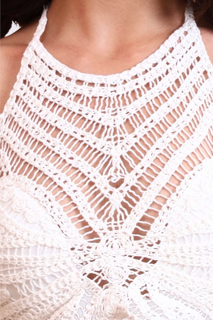 AXTZH Crochet Halter Beachwear Bra Top with Handcrafted Detailing and Playful Design-X0169-WHITE1-BW1PBL