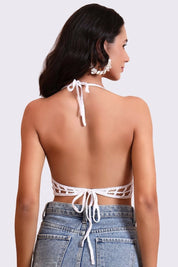 AXTZH Crochet Halter Beachwear Bra Top with Handcrafted Detailing and Playfu-X0169-BLACK2-BW1PBL