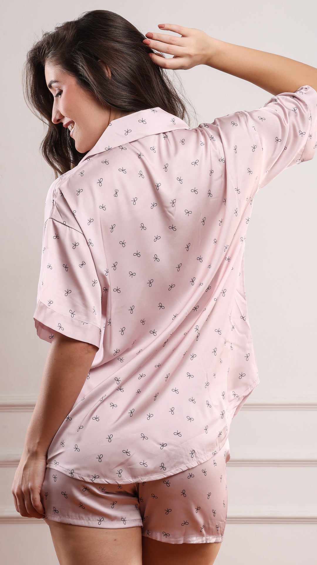 Blush Pink Striped Satin Shirt & Shorts PJ Set