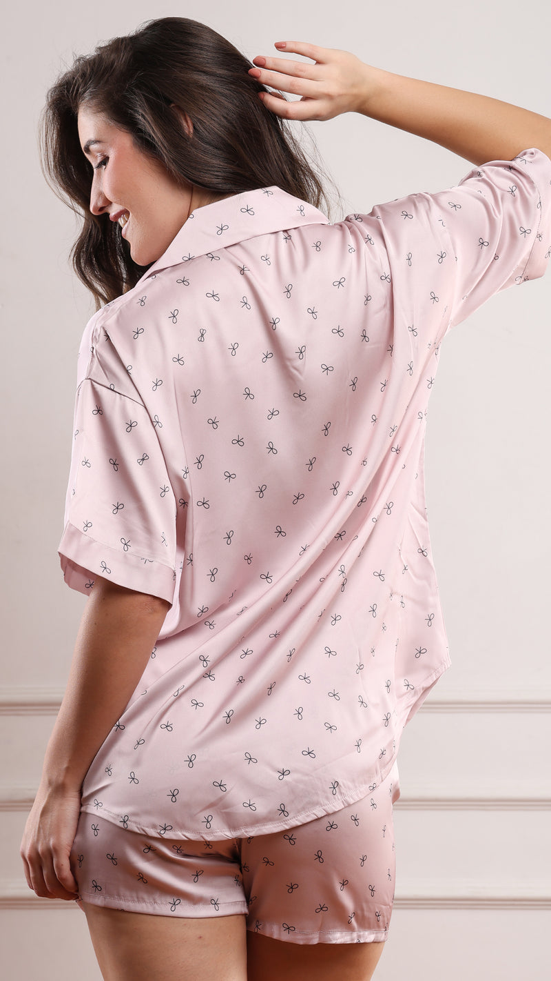 Blush Pink Striped Satin Shirt & Shorts PJ Set